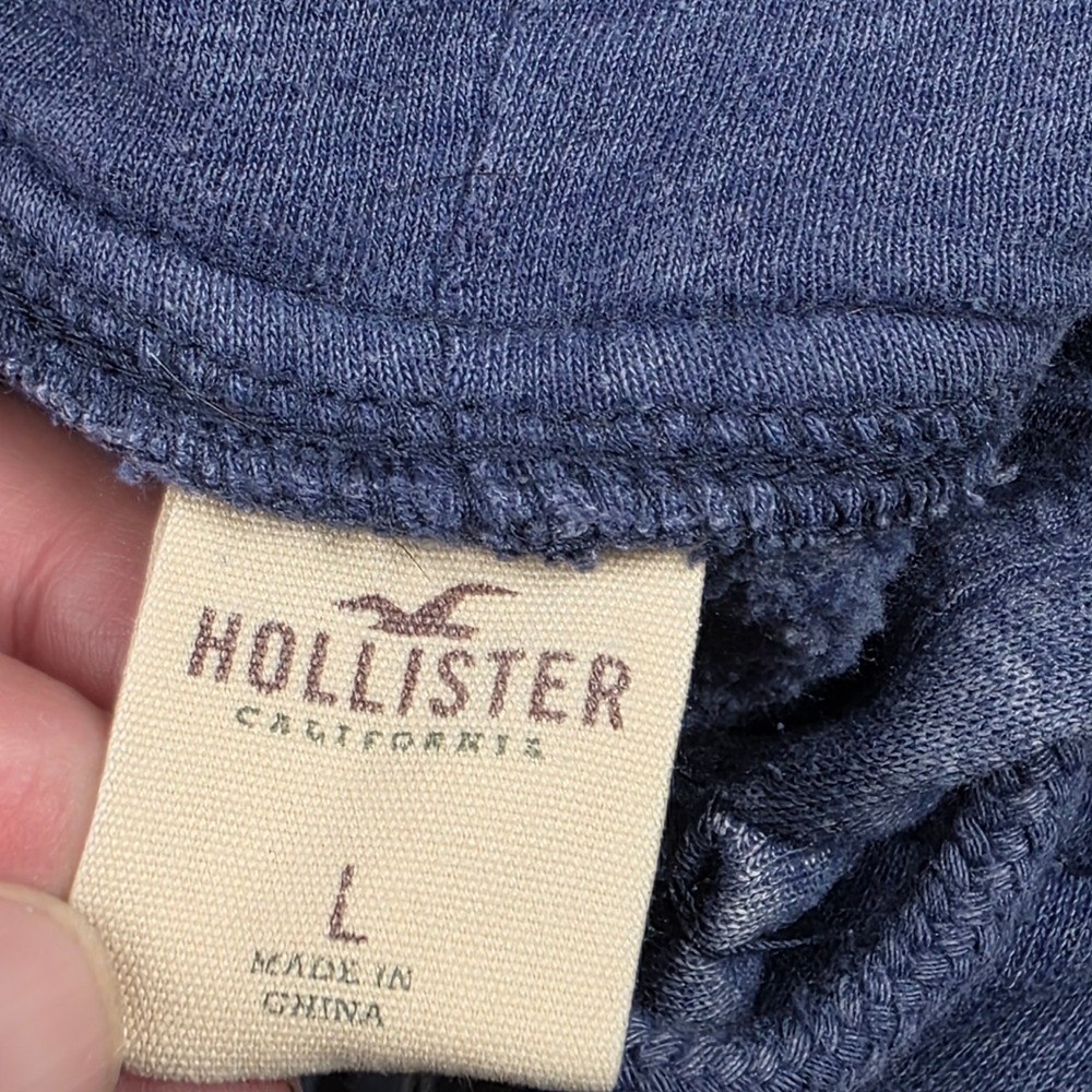 Hollister California Mens Large Blue Full Zip Hoodie Embroidered Logo Fleece - Picture 6 of 7